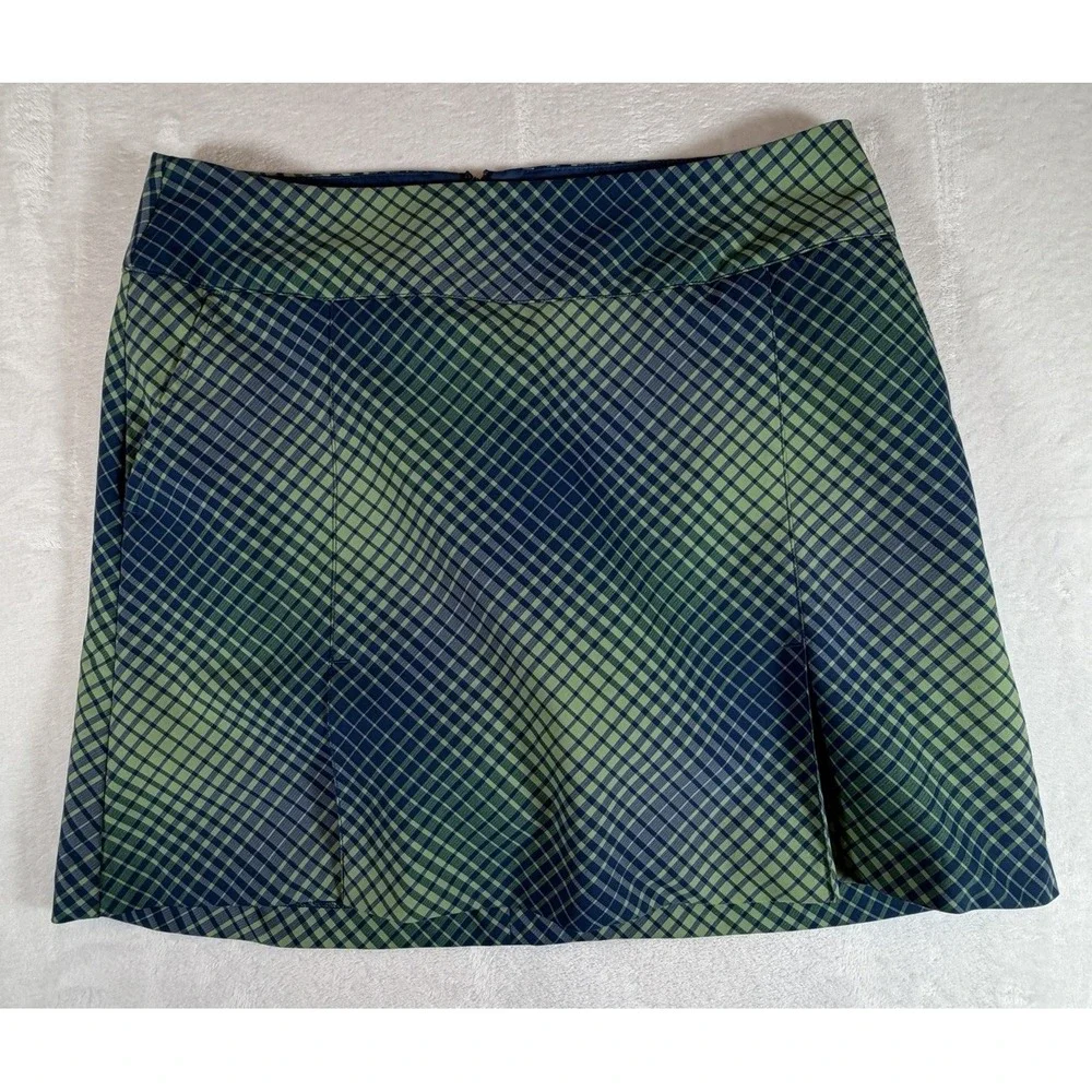 Nike Golf Skort Womens Sz 8 Green Blue Plaid‎ Dri-Fit Stretchy 2 in 1